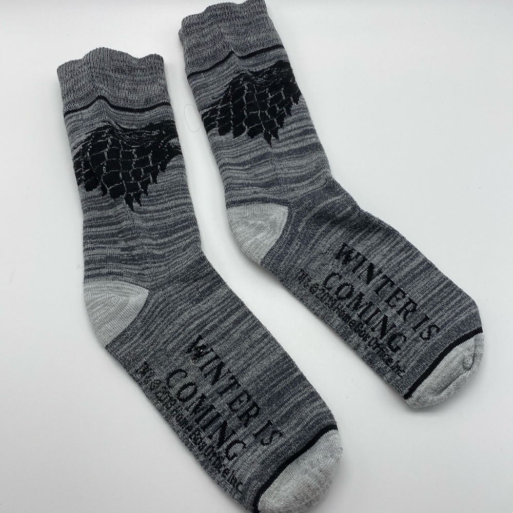 Game Of Thrones Gray & Black “Winter Is Coming” Unisex Socks NWOT